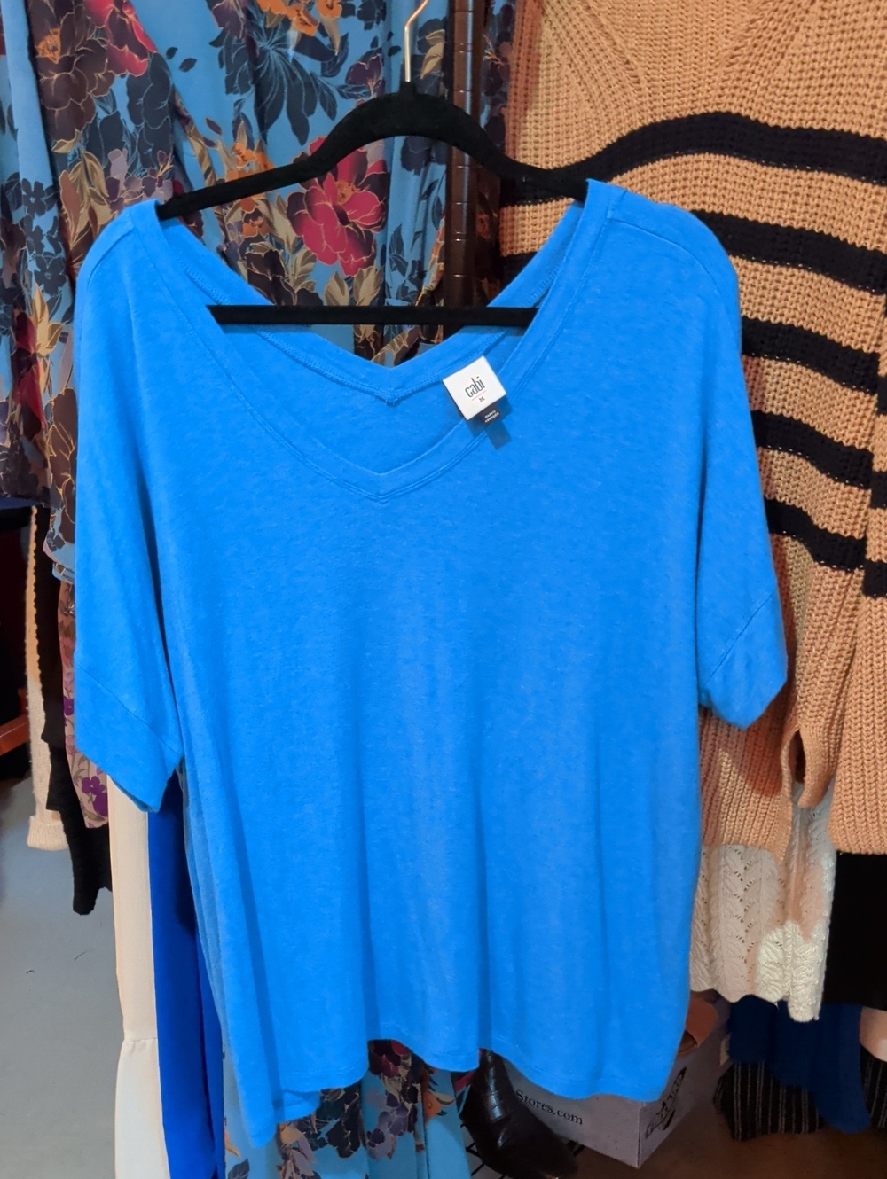 CAbi V-Neck Short Sleeve Tee in Bright Blue